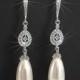 White Teardrop Pearl Chandelier Earrings, Swarovski Pearl Dangle Wedding Earrings, Pearl Wedding Earrings, White Pearl Silver CZ Earrings