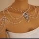 Wedding shoulder necklace,Art deco shoulder jewelry,Pearl shoulder necklace,Rhinestone swarovski shoulder jewelry,Bridal shoulder necklace