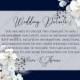 Wedding Details card white hydrangea navy blue background online invite maker 5''x 3.5''