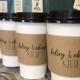 Personalized Printed Coffee Sleeves, White Cups and Black Lids - Pick Your Design - Recycled Natural Brown Kraft