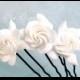 Gardenia hair pins, Wedding gardenia hair pin set. White gardenia hair pin