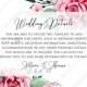 Wedding detail card watercolor rose floral greenery PDF 5x3.5 in custom online editor anniversary invitation