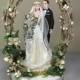 Vintage Garden Wedding Cake Topper, Keepsake Box in Gold and Blush Pink with Green