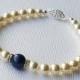 Bridal Pearl Bracelet, Swarovski Ivory Navy Blue Pearl Bracelet, Wedding Pearl Bracelet, Bridal Pearl Jewelry, Ivory Dark Blue Bracelet
