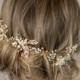 Woodland Wedding Hairvine - Gold Leaf, Pearl, Crystal bridal hair accessory, hairpiece, vine, headdress, tiara hair adornment boho headpiece