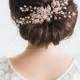 Rose Gold Wedding Hair Comb, Rose Gold Wedding Hairpiece, Crystal Bridal Comb, Bridal Headpiece, Freshwater Pearl Beaded Hair Comb