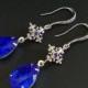 Blue Crystal Earrings, Cobalt Blue Silver Earrings, Swarovski Majestic Blue Chandelier Earrings, Sapphire Bridal Earrings, Wedding Jewelry