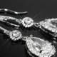Bridal Cubic Zirconia Earrings, Teardrop Crystal Wedding Earrings, Chandelier Dangle Earrings, Sparkly Crystal Halo Earrings Prom Jewelry