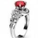 2 Carat Ruby Engagement Ring 14K White Gold Halo Ring Ruby Floral Engagement Ring