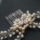 Pearl Bridal Hair Comb, Wedding Pearl Crystal Headpiece, Ivory Pearl Hair Piece, Swarovski Pearl Crystal Comb, Freshwater Pearl Floral Comb