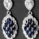 Navy Blue Bridal Earrings, Marquise Wedding Earrings, Sapphire Cubic Zirconia Silver Earrings, Wedding Earrings, Dark Blue Statement Earring