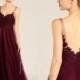 Bridesmaid Dress Burgundy Tulle Prom Dress Long Sweetheart A Line Backless Wedding Dress (HS691)