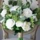 White & Greenery Bridal Bouquet, Green Wedding Bouquet, Peonies, Eucalyptus, Bride, Bridesmaids, Silk Flowers, Artificial Faux, Roses