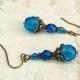 Aqua Earrings, Blue Earrings, Sapphire Earrings, Victorian Earrings, Czech Glass Beads, Vintage Blue Earrings, Vintage Look Earrings, Gifts