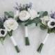 White Anemone Paper Bridesmaid Mini Flower Bouquet, Shop's original work, Boho Paper Bouquet, Paper Toss Bouquet, Diameter 7 inches