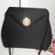 Vintage Black Evening Bag, Black Handbag Pearl Rhinestone Trim EB-0450