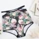 Victorian Cabbage Rose Floral 'Nightshade' Black Cotton High Waist Panties with Sexy Cut Out Strappy Detail