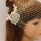 birdcage veil  Gatsby 1920's Wedding Lace Crystal Hair Clip, Bridal Blusher 2 Pc Set Veil & 3D Crystal Lace Hair clip, Birdcage blusher veil
