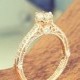 Antique Engagement Ring Victorian White Diamond 14K Yellow Gold, Vintage Engagement Ring Hand Engraved Milgrain Band