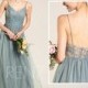 Prom Dress Dusty Blue Long Wedding Dress V Neck Tulle Bridesmaid  Dress Backless A-line Lace Dress (HS579B)