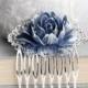 Navy and Silver Rose Comb Big Flower Hair Comb Modern Romantic Glam Bridal Hair Piece Womens Accessories Winter Wedding Bridesmaids Gift