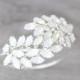 White Opal Bridal bracelet Bridal jewelry Swarovski Crystal Cuff bracelet Open Bangle bracelet Swarovski Leaf bracelet Wedding jewelry