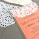 Wedding Invitations Lace Vintage Coral and Grey