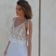 wedding dress with stunning lace top, boho-chic wedding dress, simple wedding dress, embroidery top, low back dress,