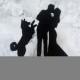 Silhouette Wedding Cake Topper with Kissing Bride and Groom and Jumping Husky Dog