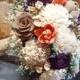 Plum Orange Burlap Sola Bouquet, Fall Bouquet, Lace,Purple Bouquet,Alternative Bouquet,Rustic,Bridal Accessories, Keepsake Wedding Bouquet