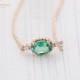 Solid 14K Rose Gold Unique Emerald Pendant oval cut diamond necklace Wedding Charm Bridal Delicate Promise Anniversary gift for women