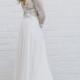 CHARLOTTE - Ivory Lace Wedding Dress with Maxi Chiffon Skirt and Train,  Long Sleeve Wedding Dress with Open Back and Deep V Neckline