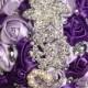 Lavender Purple Mixed Satin Rose Bouquet Crystal Rhinestone Bridal Bouquet Bridesmaid Bouquet Brooch Bouquet Wedding Flowers