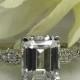 Emerald cut white sapphire engagement ring, with diamond accents, 2.70ctw, 14k white gold #5051