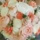 Coral and Blush Sola Wood Flower Bouquet with Evergreen