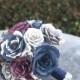 Dragon Bouquet shown in plum, silver & navy blue paper roses - Customizable colors