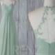 Bridesmaid Dress Dusty Mint Chiffon Wedding Dress Lace Halter Maxi Dress Ruched V Neck Party Dress Illusion Back A-Line Evening Dress(H589)
