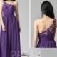 Bridesmaid Dress Bright Purple Chiffon Wedding Dress One Shoulder Lace Maxi Dress Illusion Sweetheart A-Line Dress Long Evening Dress(L393)