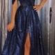 Navy Blue One-Shoulder Sequins Prom Dresses | Sexy Princess A-line Side-Slit Cheap Evening Gowns | Suzhou UK Online Shop