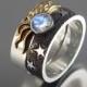 SOLAR ECLIPSE Sun and Moon Engagement rings with Moonstone in sterling silver and 18k gold