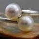 Amisa - Double Pearl Promise or Engagement Ring set in Continuum® Silver, FREE SHIP US