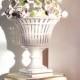 Italian porcelain urn vase flower displayCapodimonte roses vase on a pedestal,trellis,french style,antique topiary porcelain urn,centerpiece