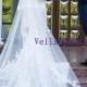 2 tiers cathedral lace veil,drop lace wedding veil in cathedral, 2 tier cathedral blusher lace veil, Vintage lace applique bridal veil V618D