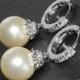 Pearl Bridal Earrings, Ivory Pearl Hoop Earrings, Swarovski 10mm Pearl Silver Earrings, Pearl Drop Earrings, Bridal Jewelry, Bridesmaids
