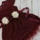 Burgundy Flower Girl Dress Rustic Flower Girl Dress Burgundy Lace Dress Sash & Headband
