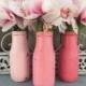 3 Shabby Chic Painted Pink Ombre Glass Milk Bottles Flower Bud Vase Centerpiece Wedding Reception Shower Table Decor Sweet Vintage Designs