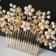 Pearl Gold Bridal Hair Comb, Wedding White Pearl Hair Piece, Bridal Pearl Floral Headpiece, Pearl Gold Hair Jewelry, Gold Bridal Hair Piece