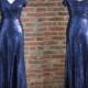 Navy Blue Bridesmaid Dress Sequin, Slip Dress with Cold Shoulders, Thin Straps Summer Prom Dress, Wrap Style Dress, Slit Bridesmaid Dress