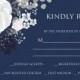 Wedding rsvp invitation set white anemone flower card template on navy blue background PDF 5x3.5 in PDF maker