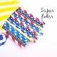 Super Hero Party Superman -Paper Straws, Red Stripe, Spiderman, Yellow -Captain America -Superhero Birthday Party -Boy Birthday Straws,